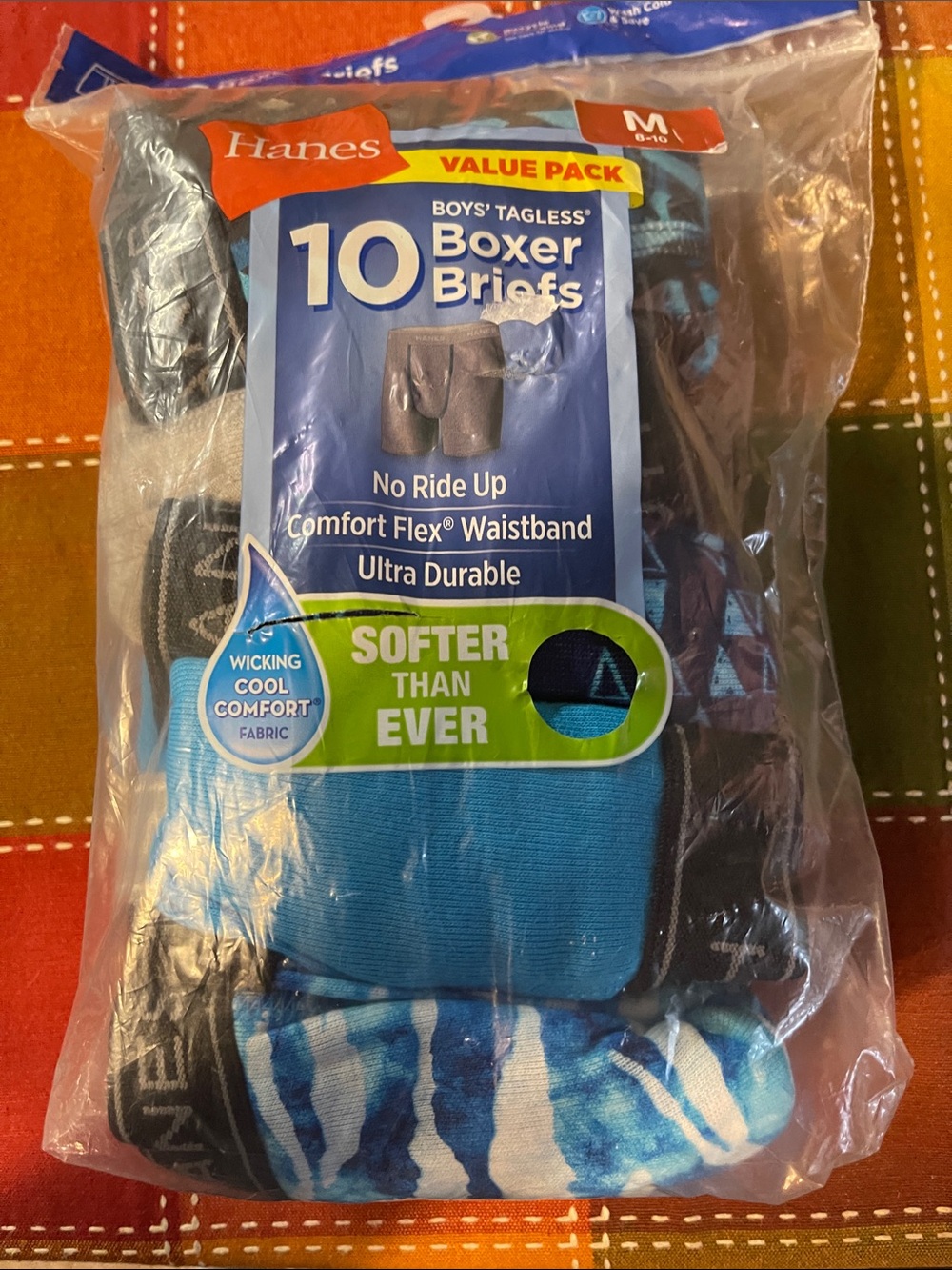 Hanes Boys' Blue & Teal Boxer Briefs 10-Pack Value Pack- M 8/10